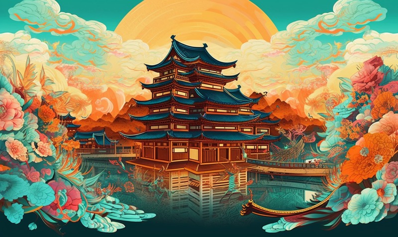 国潮风古楼建筑背景,插画/手绘图,插画/手绘图库,插画/手绘图下载,插画/手绘